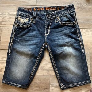 Rock Revival Denim Bling Bermuda Shorts. Size 28